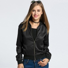 Promosi Sunwonder Wanita Fashion Retro Berdiri Kerah Panjang Lengan Zip Up Solid Jaket-Intl