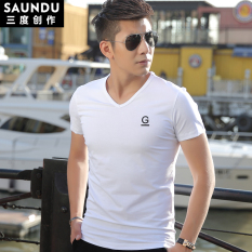 Sederhana Modal Putih Kerah V Baju Kaos Kaos (Putih)
