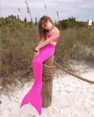 Mermaid Rok Pantai Gaun Pengantin Mermaid Baju Renang Anak-Anak (Mawar Merah)