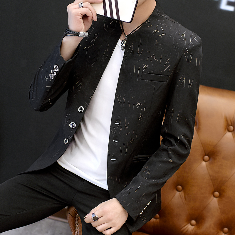 Atasan Korea Fashion Style Pria Setelan Formal Musim Semi One-Piece (01 Hitam)