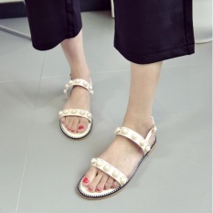 QQ Terkena Toe Flat Sandal Sepatu Wanita Putih-Intl