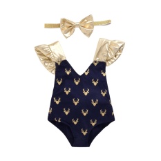 Kualitas Pakaian Anak-anak Golden Kerah V Sling Conjoined Garment Kepala Rusa Dicetak Kain Katun Trianle Memanjat Pakaian Baju Monyet Musim Panas-Intl