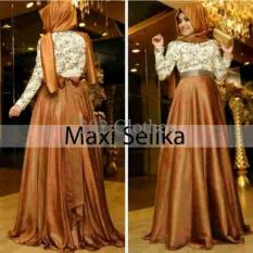 Queen Baju Maxi Dress Selinka Gold Brokat- Baju Pesta Brukat Murah
