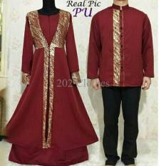 Queen New ORI Gamis Maxi Couple Mewah- Couple Gamis Dress XL- Gamis Sarimbit Maron