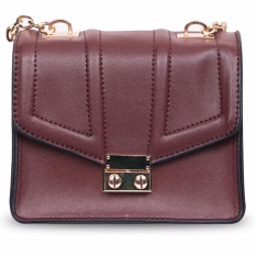 Quincy - GLAM Chain PU Leather Women Bag Import / tas pesta selempang wanita - DarkBrown