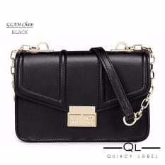 Quincy - GLAM Chain PU Leather Women Bag Import / tas pesta selempang wanita - Hitam