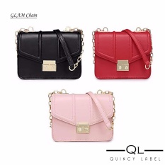 Quincy - GLAM Chain PU Leather Women Bag Import / tas pesta selempang wanita - Merah