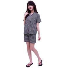 QuincyLabel Baju Tidur Salur Premium Celana Pendek - Black