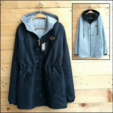Rabbithood jaket parka bolak balik - hitam