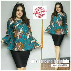 Atasan Blouse Batik Wanita - Blus Kerja Lengan Panjang - Blouse Batik Premium Tarantula Tosca
