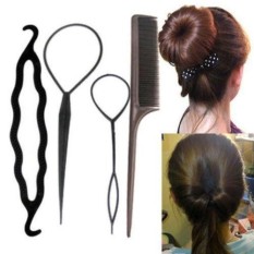 Rainbow Site 4 Pcs Set Hair Styling Clip Bun Topsy Tail Braid Ekor Kuda Maker Styling Tool (Ukuran/a: Satu Ukuran, Warna: Merah)-Intl