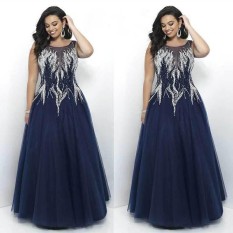 Pelangi Situs Terbaru Seksi Produk Pernikahan Gaun Elegan Leher-v Percetakan Garis Sebuah Panjang Lantai Gaun Pesta Wanita Besar Gaun Prom gaun Ukuran: m-5XL-Blue-Int: 5XL-Internasional