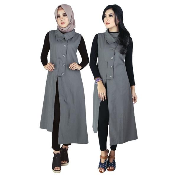 Raindoz Long Dress RKO 021 Busana Muslim Wanita-Cotton Abu