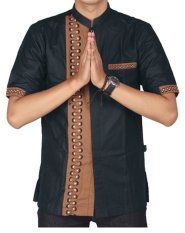 Raindoz Moslem Wear - Baju Koko Katun Lengan Pendek Pria - Hitam Brown