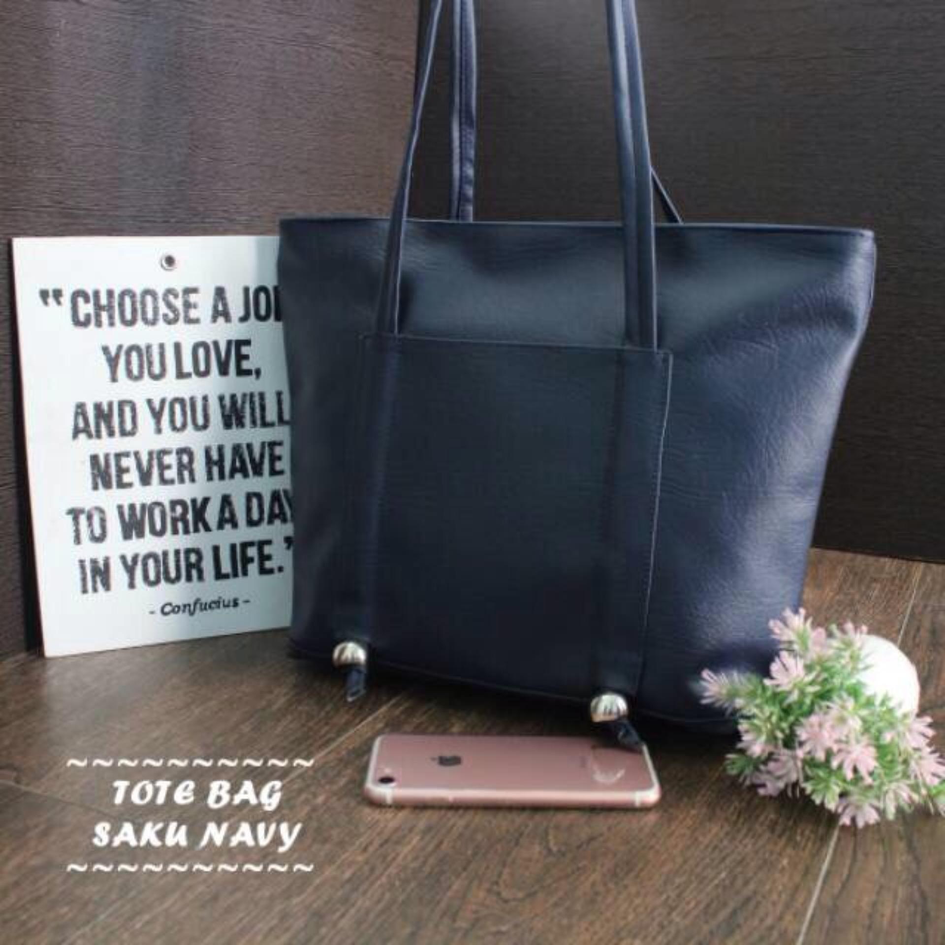 Raisya Tas Fashion Tote Bag Kulit Saku - Black