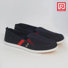 Ramayana - Worldstar - Sepatu slip on pria motif 1 garis kain kanvas warna biru laut dan merah worldstar (07971635)