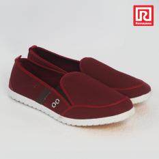 Ramayana - Worldstar - Sepatu slip on pria motif 1 garis kain kanvas warna merah maron dan coklat tua worldstar (07971703)