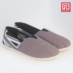 Ramayana - Worldstar - Sepatu slip on pria motif bendera kain kanvas warna abu kombinasi hitam worldstar (07971363)