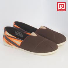 Ramayana - Worldstar - Sepatu slip on pria motif bendera kain kanvas warna coklat tua kombinasi coklat muda worldstar (07971342)