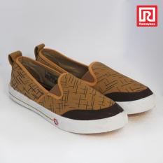 Ramayana - Worldstar - Sepatu slip on pria motif garis kain kanvas warna moka dan coklat tua worldstar (07971961)