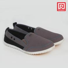 Ramayana - Worldstar - Sepatu slip on pria motif polos kain kanvas warna abu tua dan hitam worldstar (07971579)