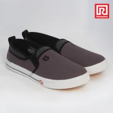 Ramayana - Worldstar - Sepatu slip on pria motif polos kain kanvas warna abu tua dan hitam worldstar (07971723)