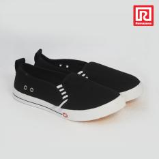 Ramayana - Worldstar - Sepatu slip on pria motif polos kain kanvas warna hitam worldstar (07971998)