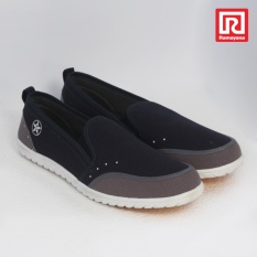 Ramayana - Worldstar - Sepatu slip on pria motif titik kain kanvas warna biru laut dan abu tua worldstar (07971884)