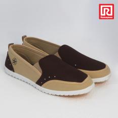 Ramayana - Worldstar - Sepatu slip on pria motif titik kain kanvas warna coklat tua dan coklat muda worldstar (07971900)