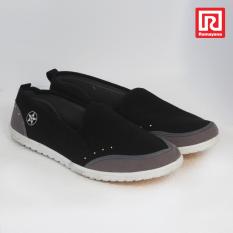 Ramayana - Worldstar - Sepatu slip on pria motif titik kain kanvas warna hitam dan abu worldstar (07971918)