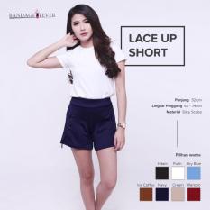 Ready Bawahan Wanita Murah Surabaya Lace Up Short Navy Silky Scuba
