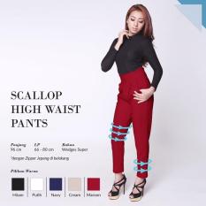 Ready Bawahan Wanita Murah Surabaya Scallop High Waist Pants Maroon