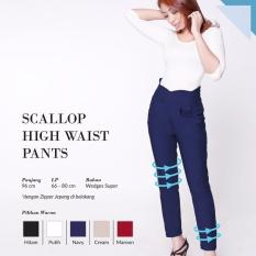 Ready Bawahan Wanita Murah Surabaya Scallop High Waist Pants Navy