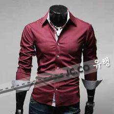 Ready Kemeja Pria Murah Surabaya Kevin Maroon Cotton Stretch