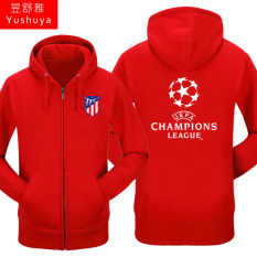 Nyata Madrid Nyata Madrid Tambah Beludru Liga Champions Baju Sepak Bola Pria atau Wanita Kaos Sweater Berkerudung Ritsleting Kardigan (atletico Merah)