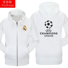 Nyata Madrid Nyata Madrid Tambah Beludru Liga Champions Baju Sepak Bola Pria atau Wanita Kaos Sweater Berkerudung Ritsleting Kardigan (nyata Madrid Nyata Madrid Putih)