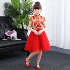 Red Flower Girl Princess Dress Wedding Cheongsam Vintage Qipao Kids Children Oriental Gowns Modern Chinese Traditional Dress - intl