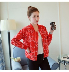 MERAH Wanita Baseball Jaket Totem Printer Wanita Jaket Ringan BARU Mantel Musim Gugur Mantel Jaket-Intl