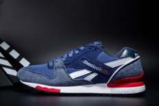 Reebok Sepatu Kasual Pria GL6000 Olahraga Sepatu Sepatu Lari Reebok Klasik Berjalan Sepatu (Biru dengan Kain Jeans)