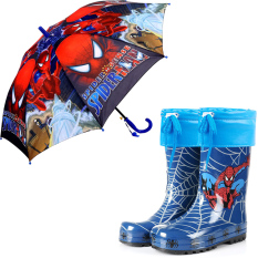 Sepatu Boots Hujan Four Seasons Anak-anak Sepatu Karet Sepatu Remaja Anak Laki-laki (Spider-Man Sepatu Boots Hujan (Dengan Bagian Dalam) + Payung)