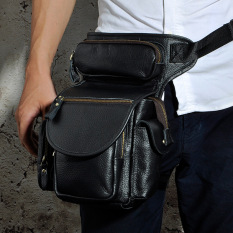 Tas Pinggang Pria Kulit Pull Up Lapisan Pertama Retro (Hitam Motif Kulit Imitasi) (Hitam Motif Kulit Imitasi)