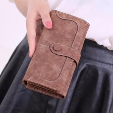 Retro Nubuck Dompet Kulit Dompet Panjang Wanita Clutch Dua Kali Lipat Gadis Kasual Kait Derak Tas Ponsel Tas untuk Belanja Pesta Saran dan Fakta (Kopi)-Intl