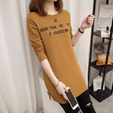 Yonghengxuanyan Kaos Wanita Trendi Panjang Sedang Motif Tulisan Lengan Panjang (122 * More khaki)