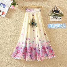 Retro Sifon Terlihat Langsing Dicetak Gaun Peri Bohemian Panjang Rok (Meter Bawah Ungu Bunga Merah) baju wanita rok