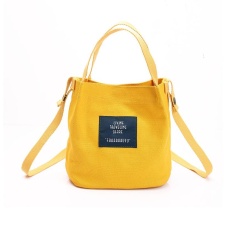 Retro Wanita Kanvas Tote Bag Ladies Shoulder Bag Messenger Bag dengan Warna Manis Kuning-Intl