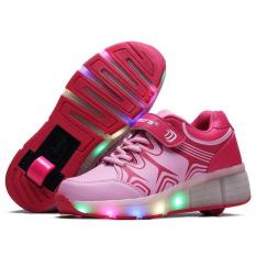 Rising Bazaar Unisex Perempuan Laki-laki's LED Light-Emitting Tunggal dengan Roda Roller Sepatu (Pink001)