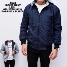 RL Jaket Parasut Hoodie Ziper Bolak Balik Fashion Pria Termurah Navy Blue - Grey