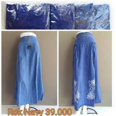 rok jeans navy, bawahan denim panjang cewek, supplier grosir pakaian wanita perempuan murah cantik