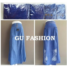 rok jeans navy, bawahan denim panjang cewek, supplier grosir pakaian wanita perempuan murah cantik