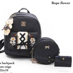 Tas BACKPACK/Ransel/TAS MINI BACKPACK/Tas Anak/Tas 3in1/Tas 4in1/TAS CROS BODY/TAS Drawstring backpack/Tas Messenger/Tas Chanel/Tas Dior/Tas FendI/Tas Louis Vuitton/Tas Prada/Tas Gucci/Tas murah ROPE FLOWER 3PCS BACKPACK BLACK
